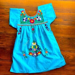 Handmade embroidered traditional Mexican Oaxaca short sleeve kids dress
